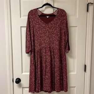 GARNET HILL Burgundy Floral Bohemian Pocket V-neck Dress Size 14